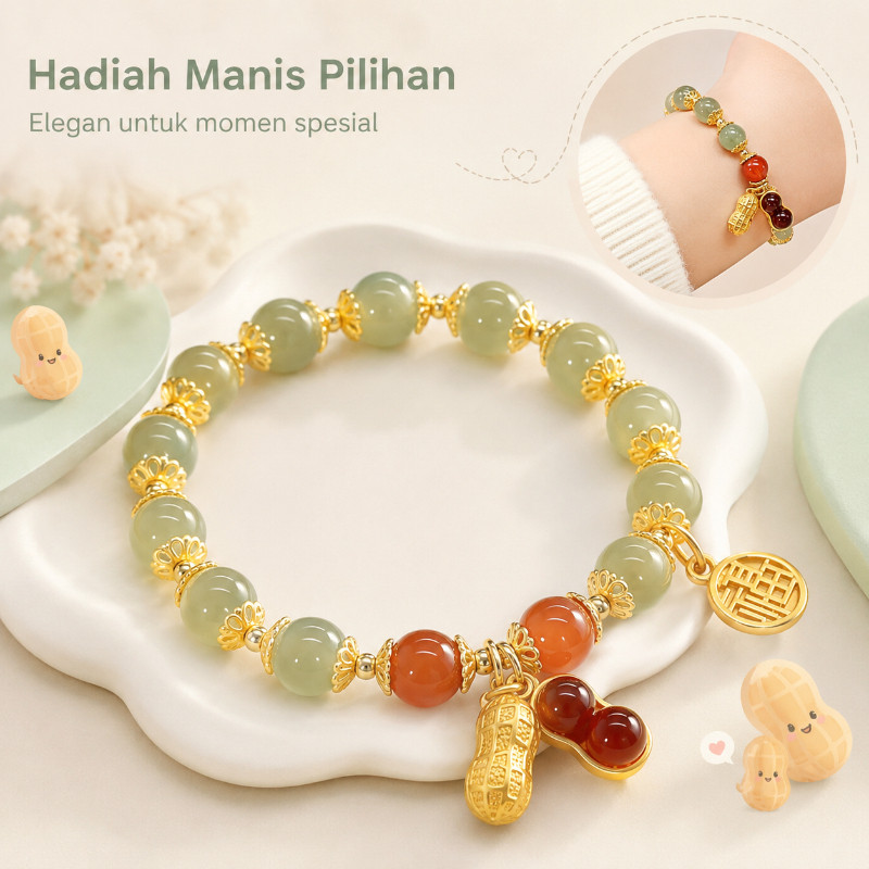 Gelang Giok Keberuntungan Rezeki Hoki Gelang kacang Bracelet kristal Merah Hijau Pria Wanita