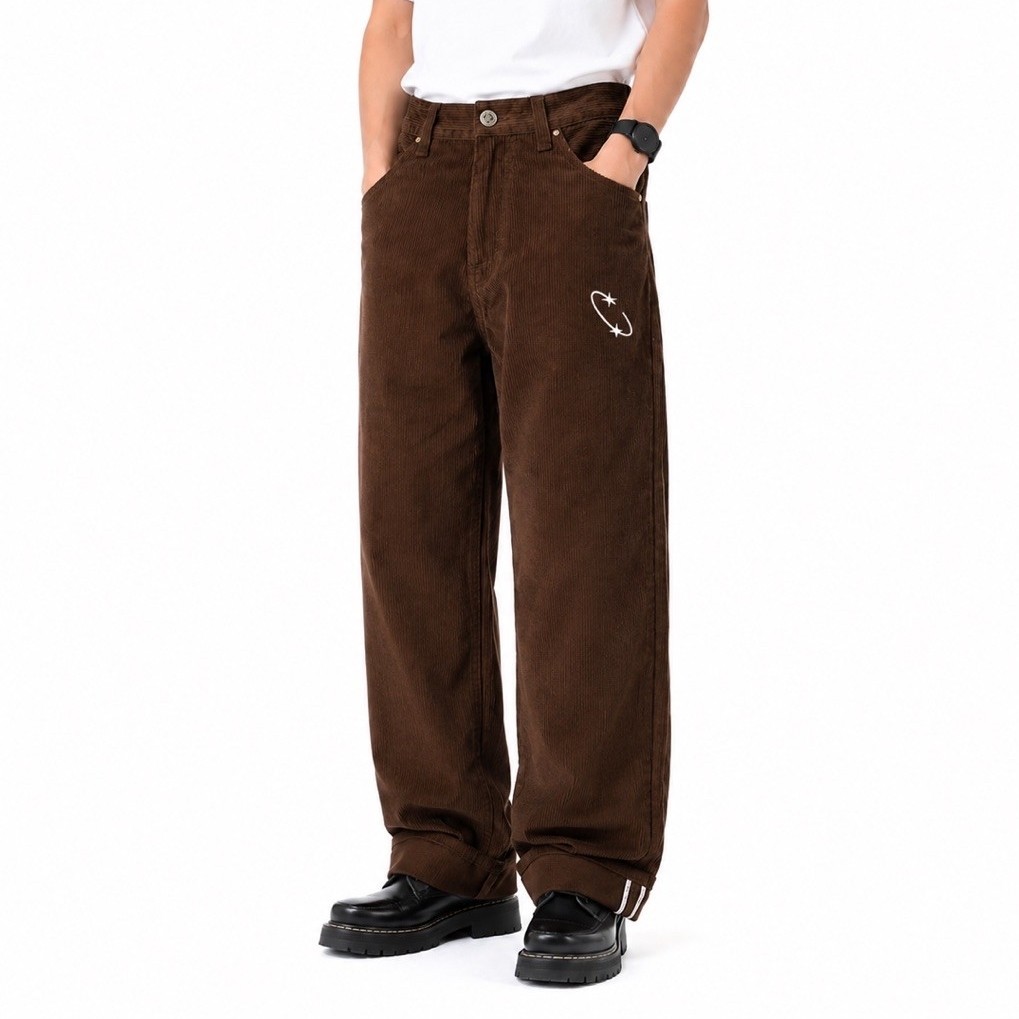 Celana Corduroy Selvedge Pria Premium | Loose Fit Vintage | Brown Coffee
