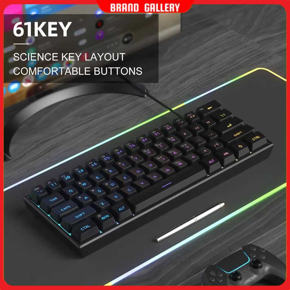 Keyboard Gaming RGB Mechanical Red Switch Wired 61 Keys - MK-61