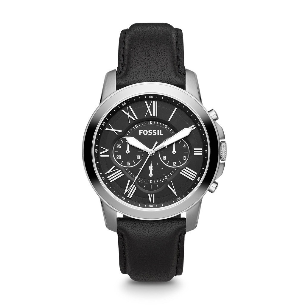 Fossil Grant Chronograph Black Leather Jam Pria - FS4812