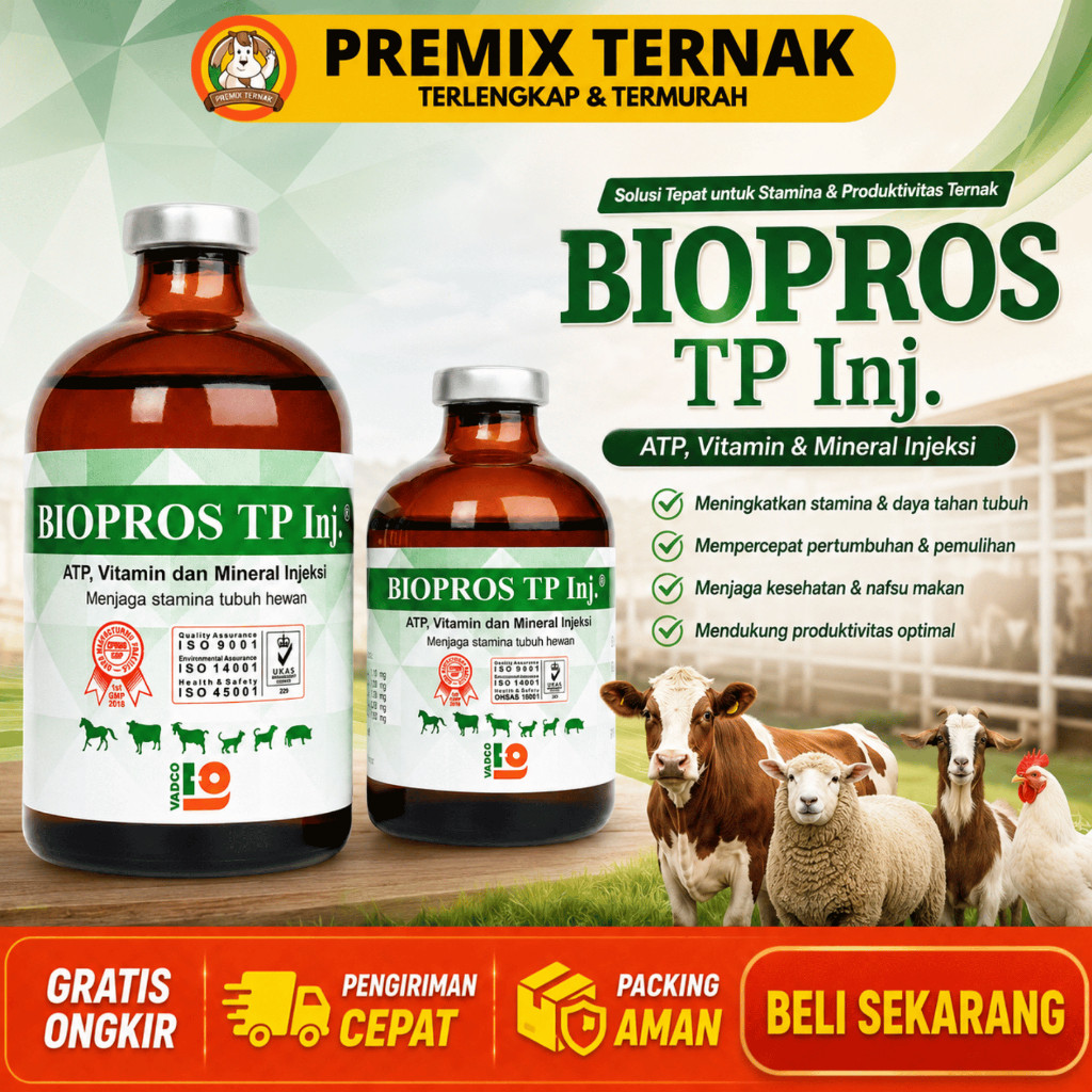 BIOPROS TP INJ 100ML BIOPROS TP INJ 50ML VADCO - Obat Penguat Otot & Menjaga Stamina Tubuh Hewan    