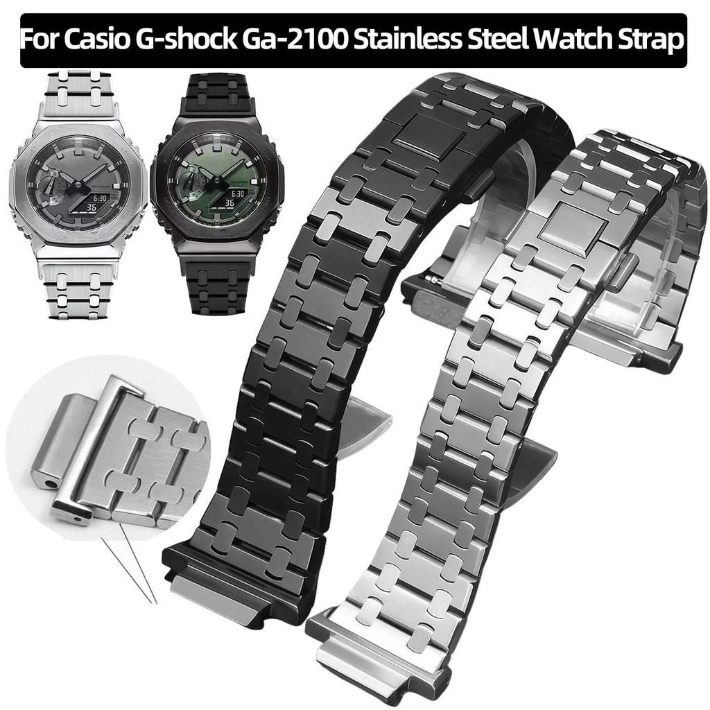 GA2100 Mofied strap For Casio G-shock Ga-2100 Ga2110 Ga-b2100 series Silver black Metal solid stainl
