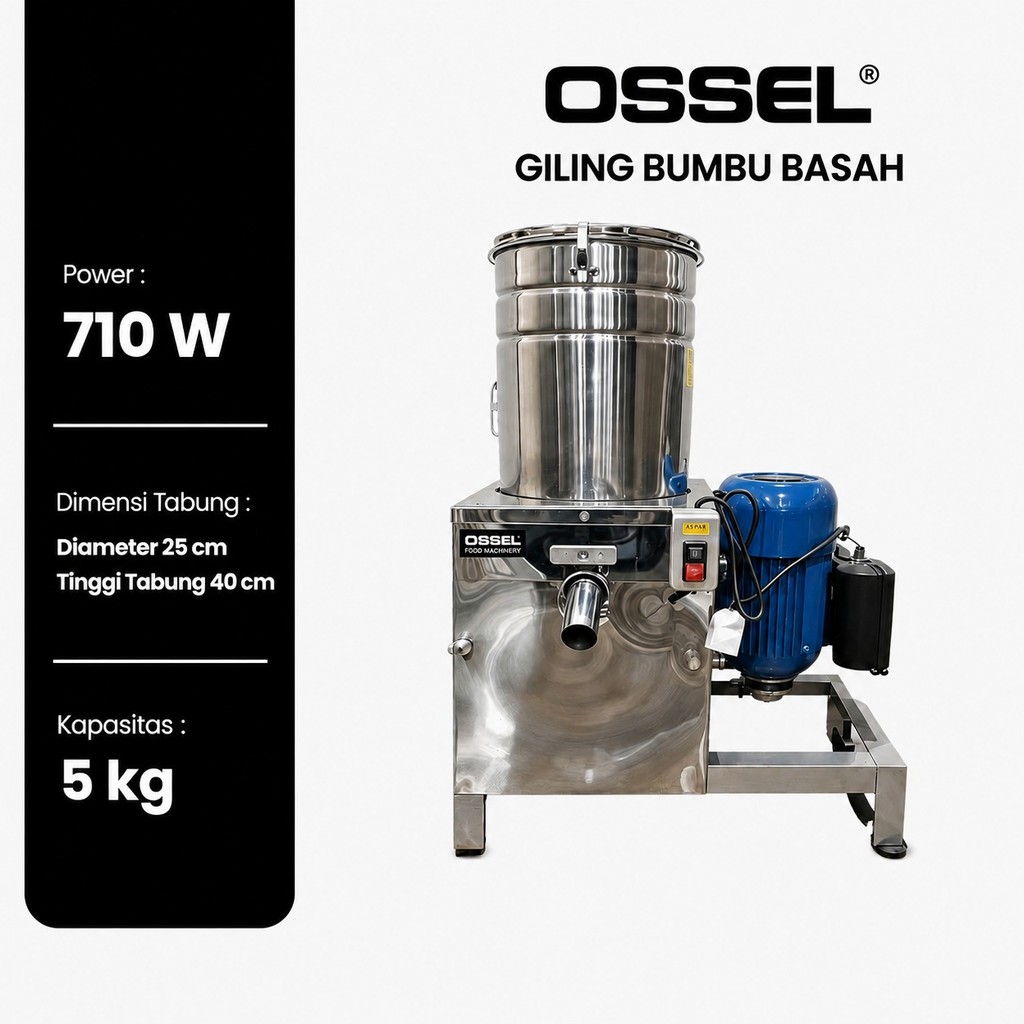 OSSEL Mesin Giling Bumbu Basah Gilingan Bumbu Basah 5 Kg Stainless Steel Penggerak Dinamo