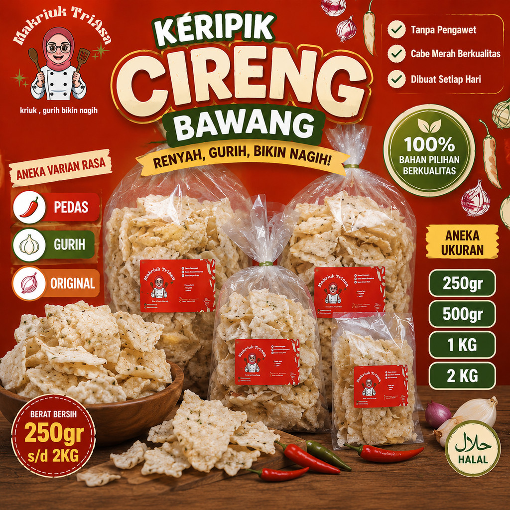 Keripik Cireng Renyah Gurih Pedes 1/4 Kg Snack Cemilan Mak Kriuk untuk Keluarga