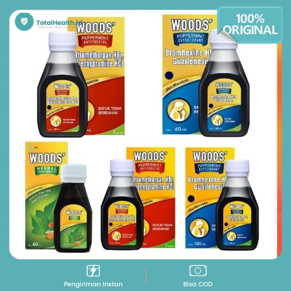 Woods Merah obat batuk kering Tidak Berdahak / Woods Biru Obat Batuk Berdahak / 60 dan 100 ml / wood