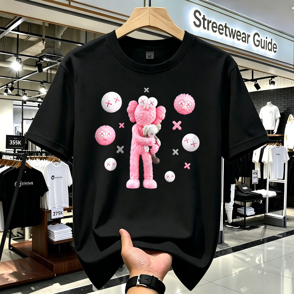 Kaos Pria Distro Original Lengan Pendek T Shirt Unisex Desain Boneka Monster Pink Lucu Kaos Sablon O
