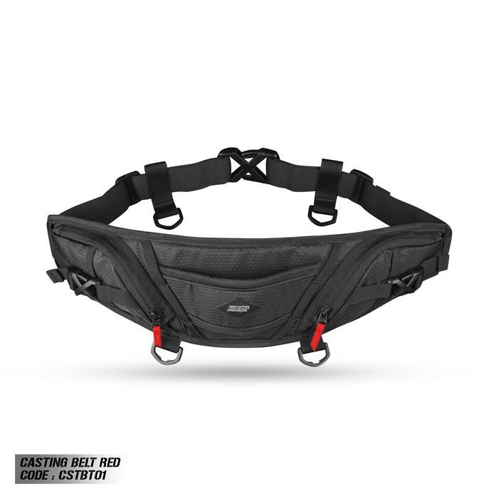 PROMO Firecast Casting Belt | Sabuk Mancing | Tas Pancing - BLACK RED, CASTING BELT