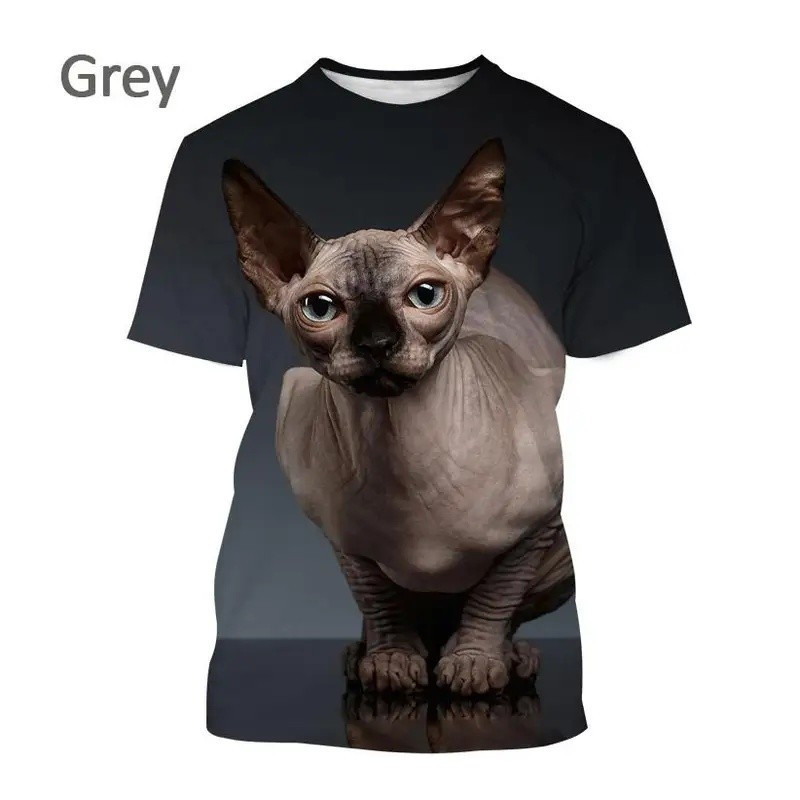 Kaos bergambar kucing Sphinx untuk pria dan wanita. Pakaian bermotif hewan peliharaan yang lucu. Kao