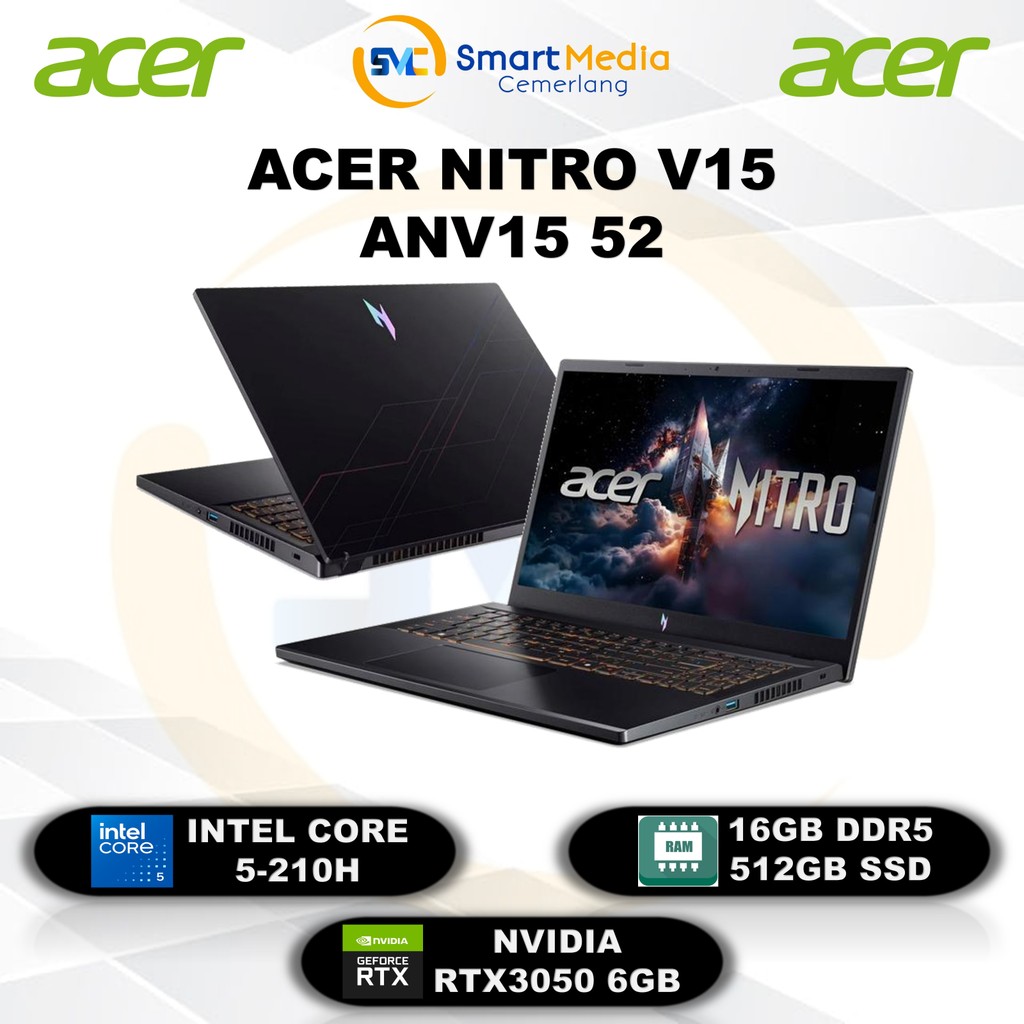 ACER Nitro V15 ANV15 52 Core 5-210H 16GB 512GB RTX3050 6GB 15.6" FHD WIN11 Office