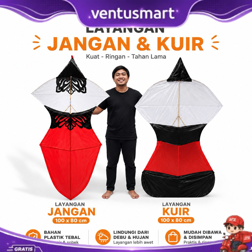 Layangan Jangan  & Kuir Knockdown 1 meter x 80 cm - Layangan Janggan knockdown - Layangan Bali - Lay