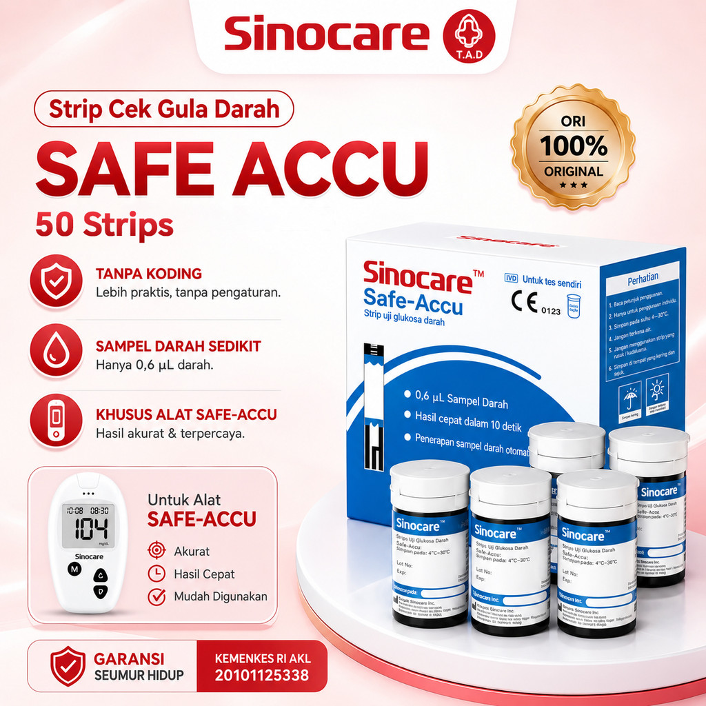 [50 Strip] Refill Strip Gula Darah Sinocare Safe Accu BGM | Strip Asli