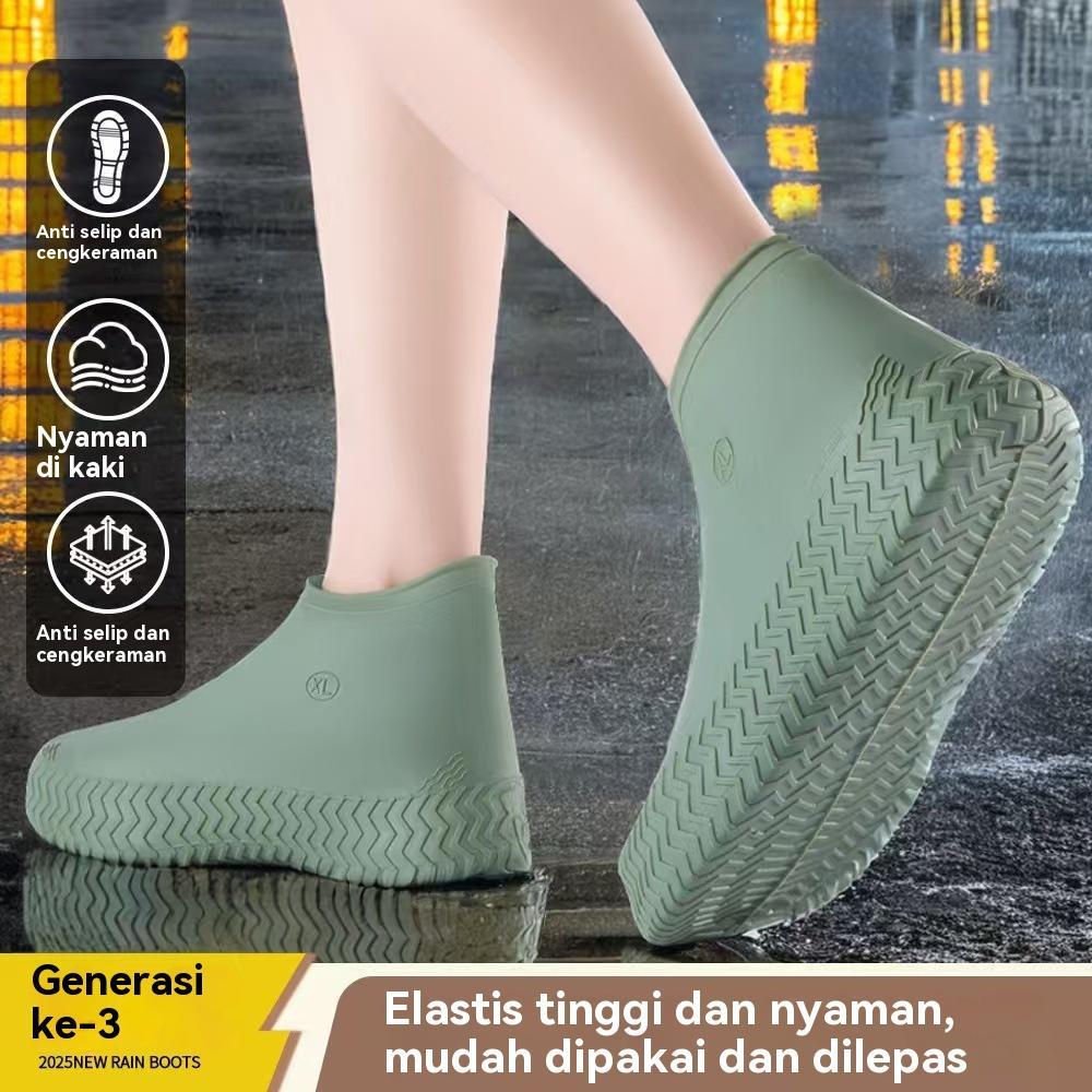 Penutup sepatu anti hujan untuk pria dan wanita / tahan air, anti selip, menebal, tahan aus, portabe