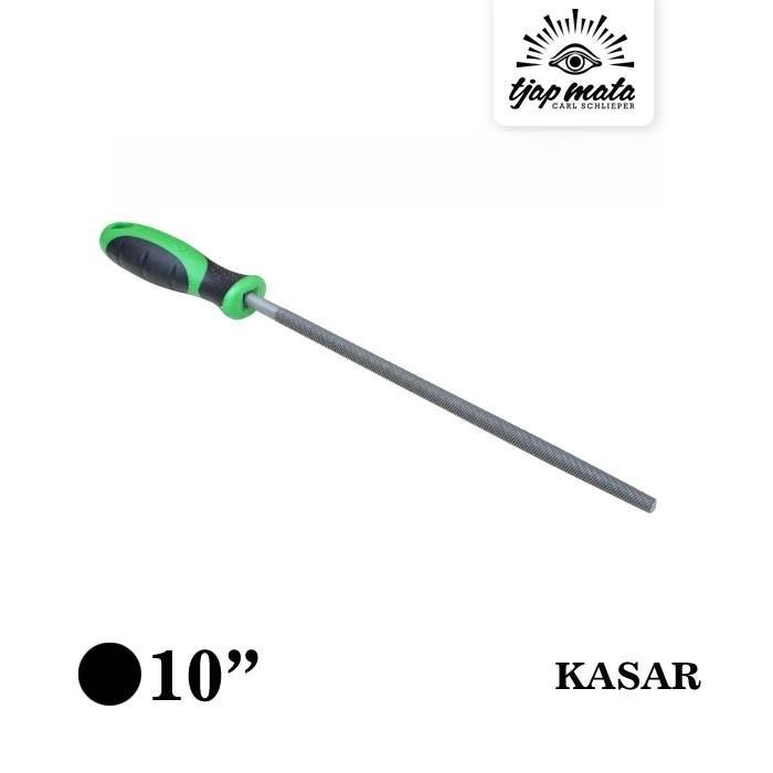 Kikir Besi Bulat (Kasar) 10", Gagang Karet Original TJAP MATA / CAP MATA