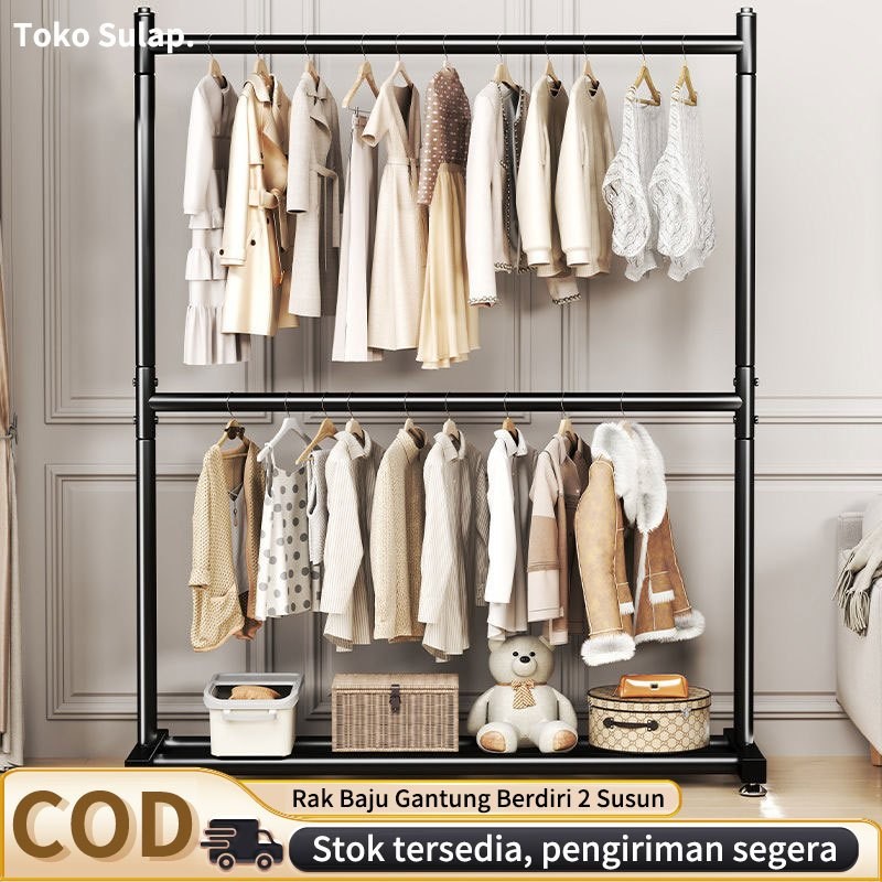 Rak Baju Gantung Berdiri 2 Susun Rak Gantungan Baju Besi Rak Baju Gawang