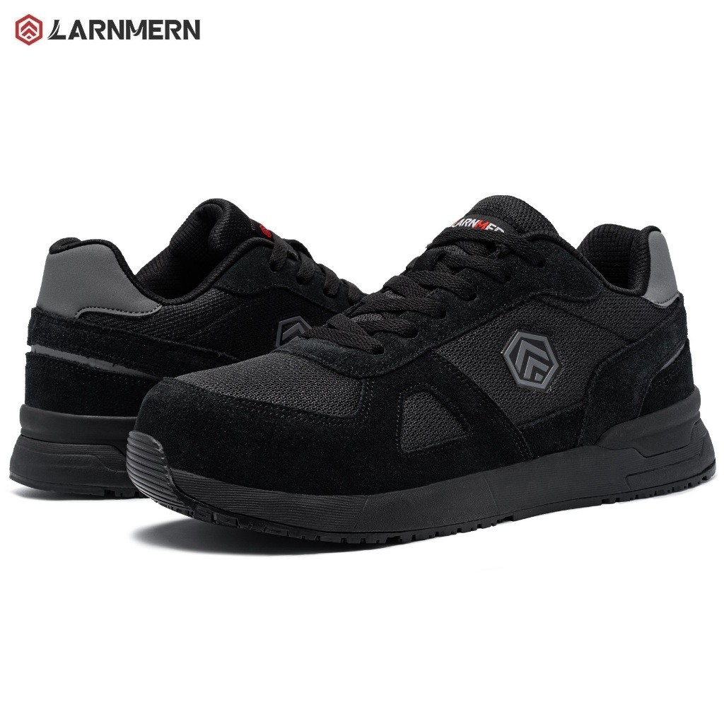 Safety Shoes LARNMERN Mens Sneakers Steel Toe Construction AntiStatic Work Shoes Pria L9096 Black
