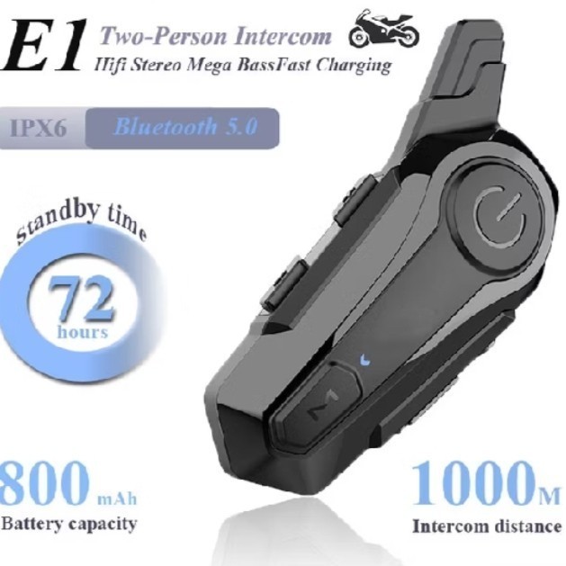 intercom E1 Bluetooth Helmet Headset Original Fullset bisa untuk Helm Half Face dan Full Face interk