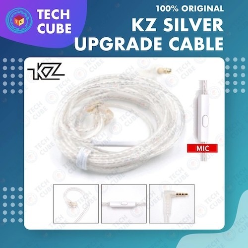 JUAL>> Kabel KZ Upgrade OFC SILVER Plated Cable with Mic Pin Type C KZ ZSN ZEX EDX Pro X DQ6 Av-20