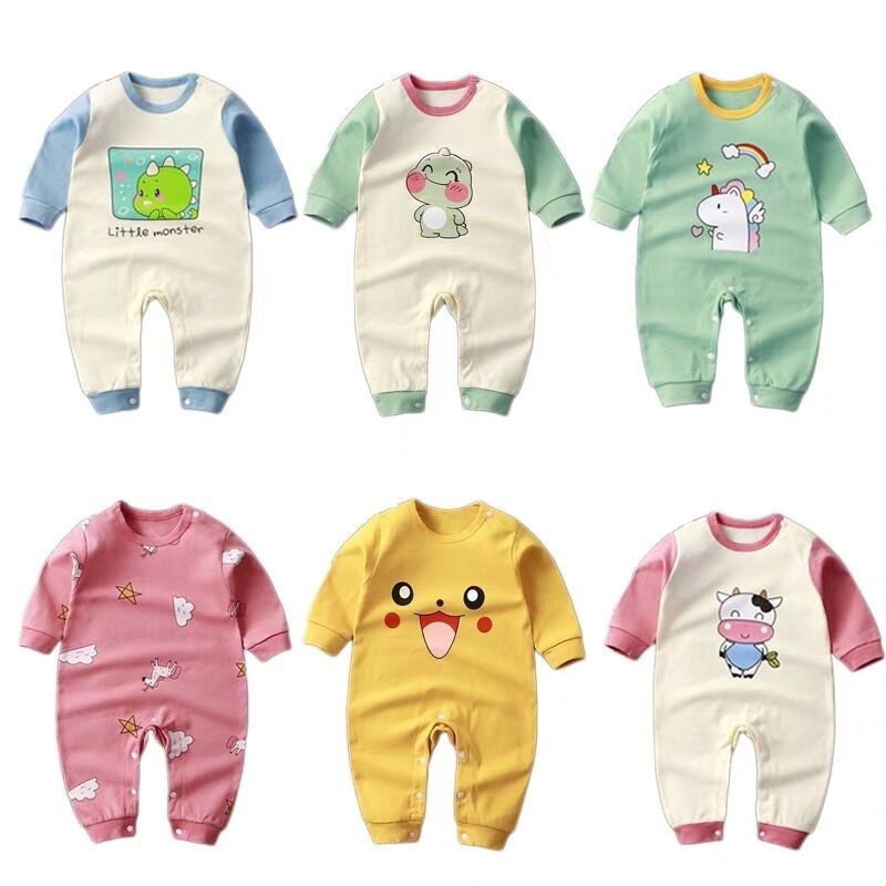 0-2 Age Baby Clothes Cartoon Long Sleeve Climbing Clothes Spring Autumn Newborn Underwear Jumpsuit I