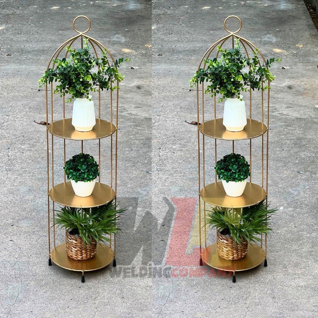 Rak Sudut Sangkar Burung Minimalis Tinggi 1 Meter Diameter 25cm X Pot Bunga Besi Gold