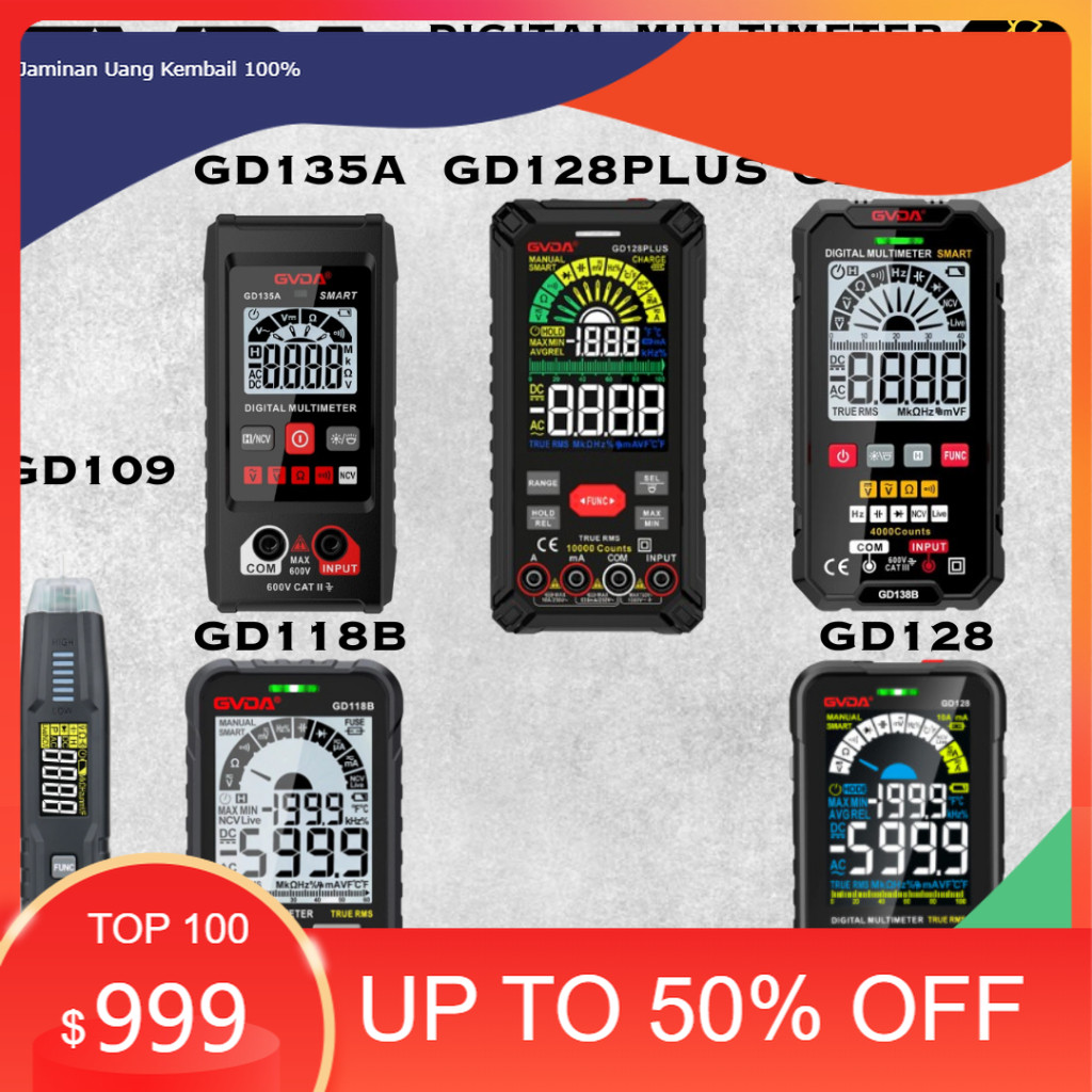 Temukan GVDA Digital Multimeter RMS AC DC Ohm Capacitance Tester GD109/GD118B/GD128/GD128PLUS/GD135A