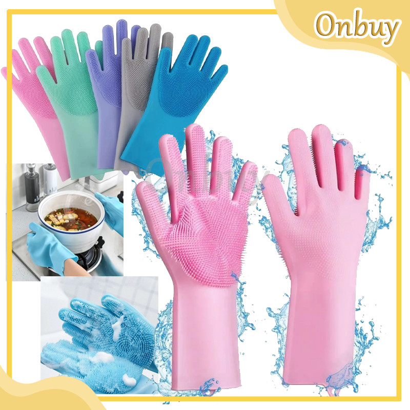 Sarung Tangan Silicone + Sikat Cuci Piring / Sarung Tangan Cuci Piring Silikon Anti Air