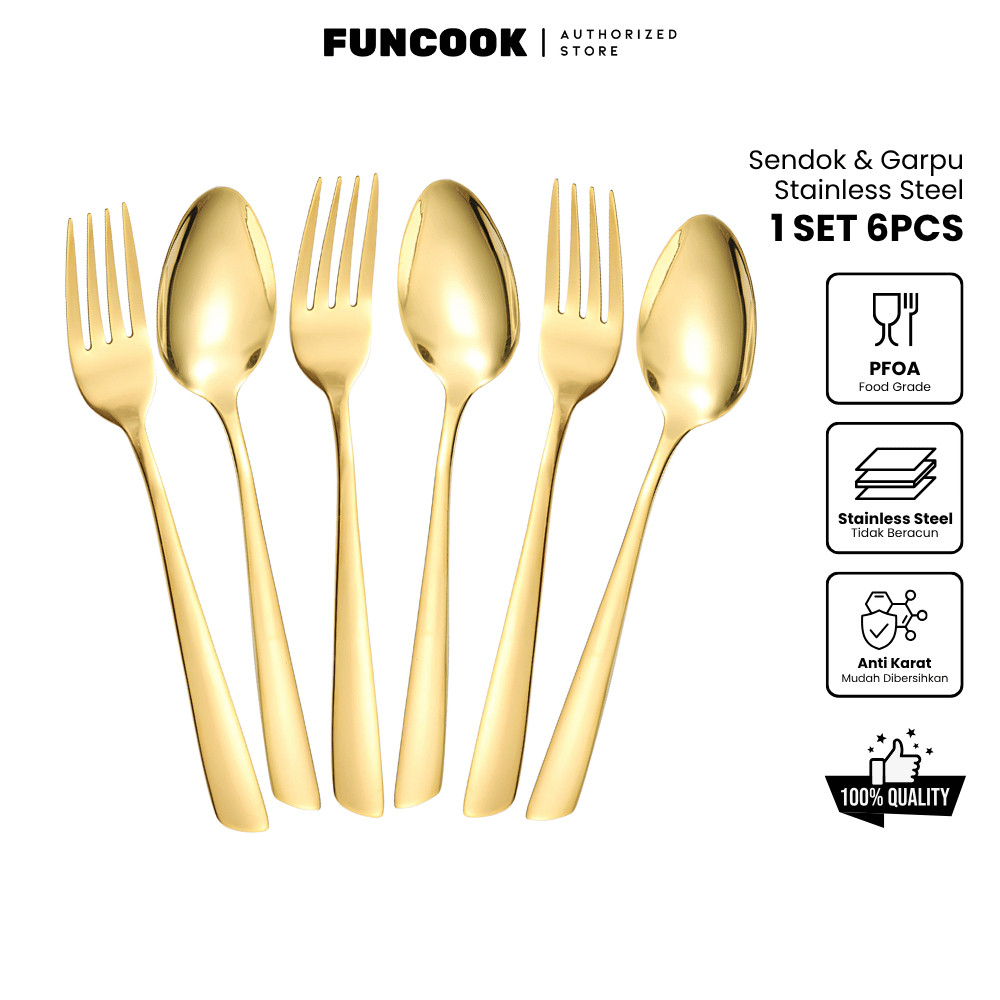 Sendok Miring Gold Set Sendok Makan Korea Sendok Garpu Premium Gold