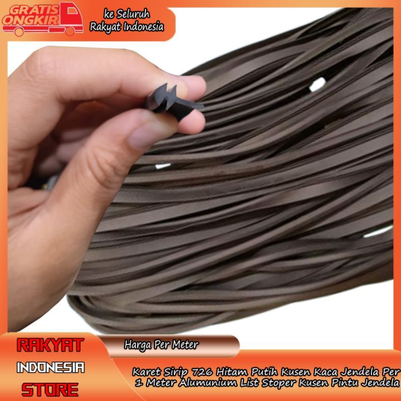 Karet Sirip Lidah Type 726 Hitam Putih Kusen Kaca Jendela Per 1 Meter Sirif Aluminium Seal 1M Alumun