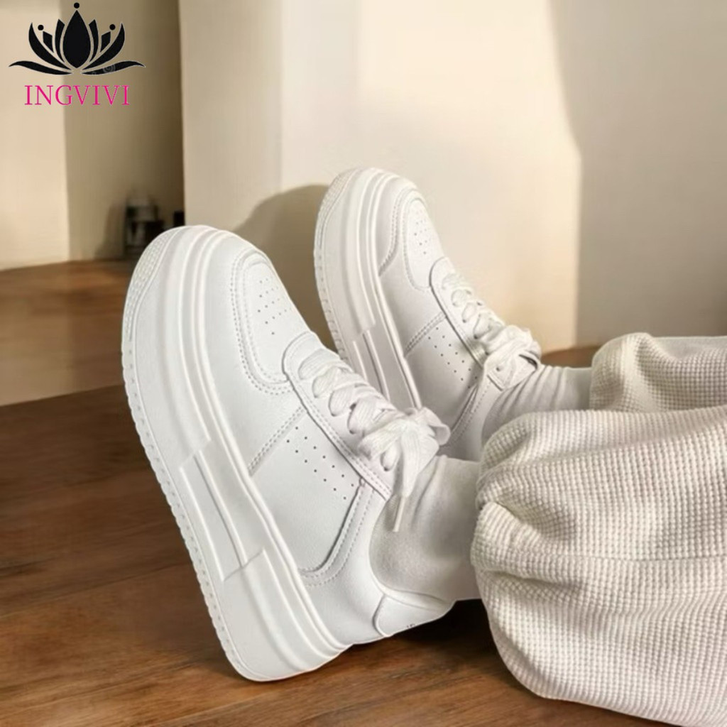 Sepatu INGVIVI Sneakers Putih Polos Wanita Sepatu Cewek Style Nyaman Polos Korean