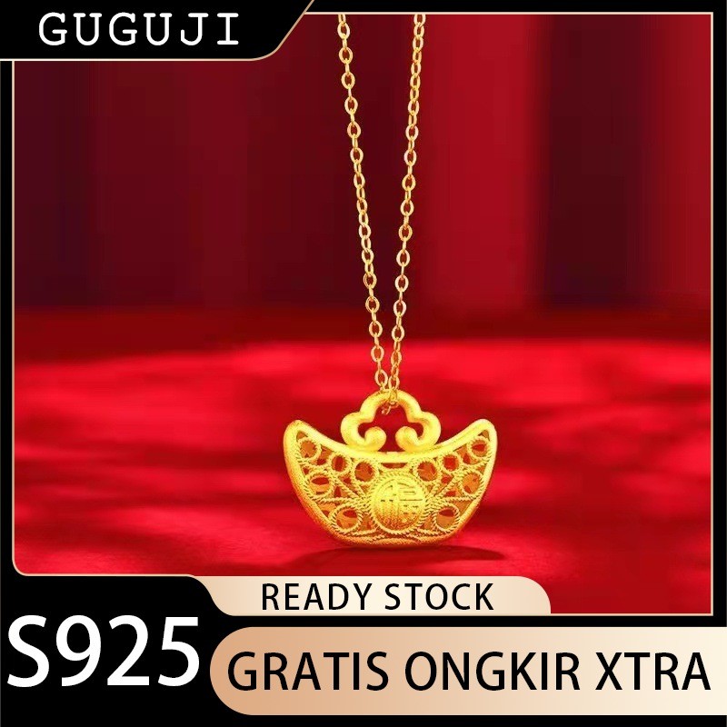 GUGUJI Kalung Emas Vietnam Pasir Emas Hollow Liontin Ingot Uang Kalung Kunci Damai Liontin Kunci Ema