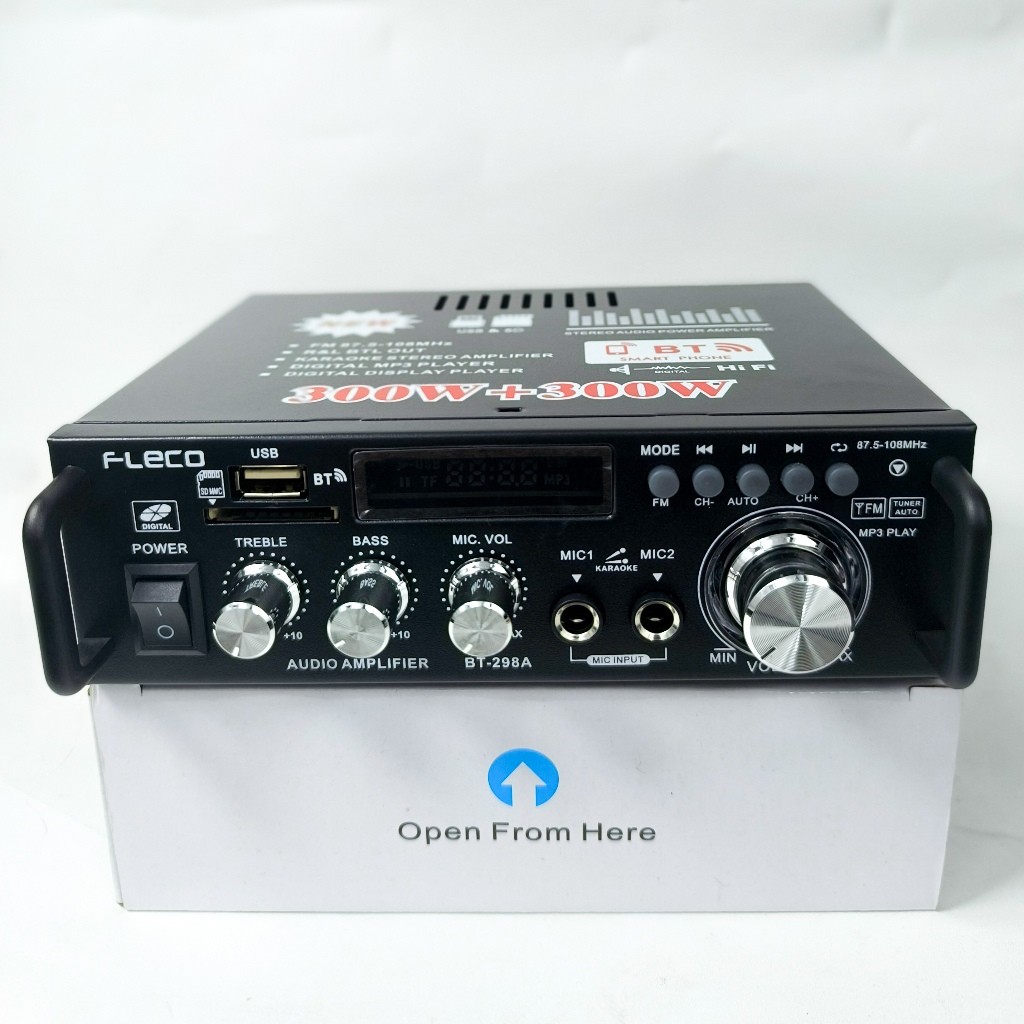 POWER Amplifier Bluetooth EQ Audio FLECO BT298A Amplifier Karaoke Home Teather FM Radio 600W Origina