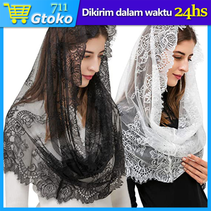 Kerudung Doa Katolik Mantilla Mantila Pasmina Lace Hijab Mantila Kerudung Katolik Warna Hitam Putih