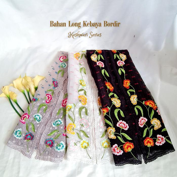 Bahan Long Kebaya Bordir Sutra Kaca Kebaya Panjang Keshwari Dress Organza - HITAM