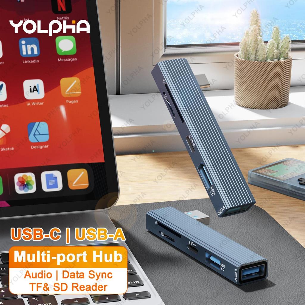 Laptop USB HUB SD TF Card Reader USBC to Micro SD Memory Card OTG Adapter TypeC Auo Jack Earphone Ad