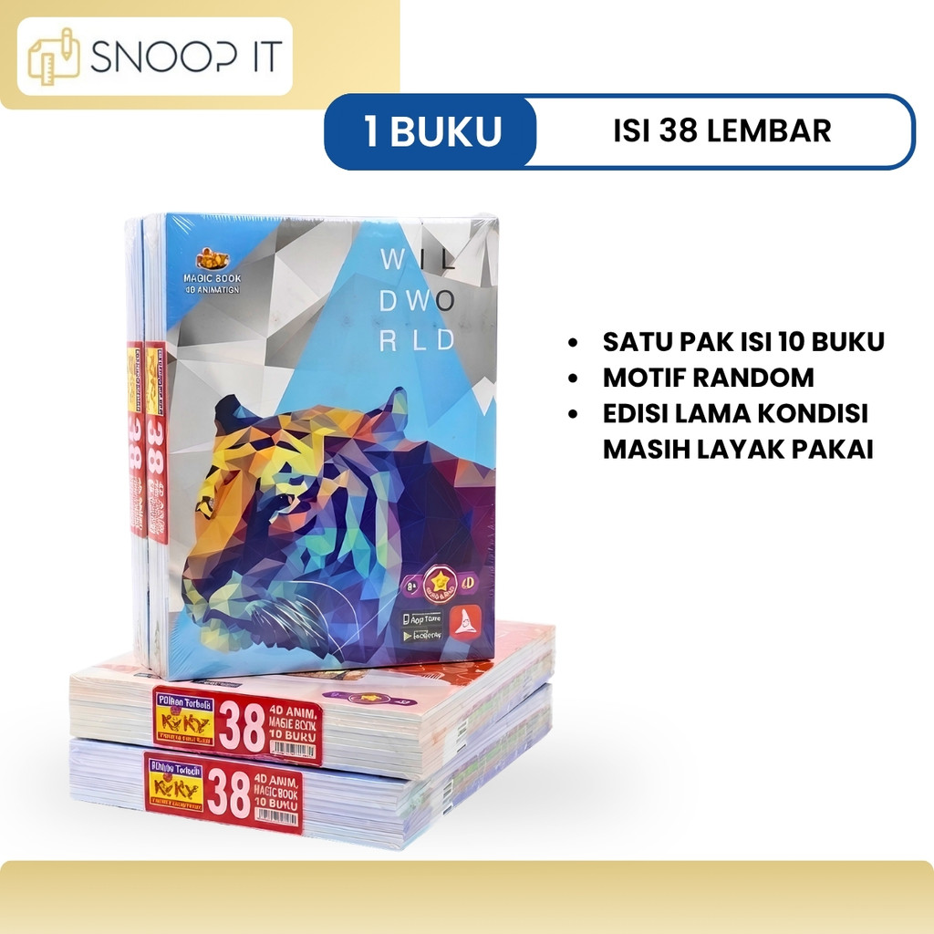 Buku Tulis KIKY 38 Lembar 4D ANIM. Magic Book Kwarto Random Cover - 1 pak ( 10 pcs ) - SHSNP