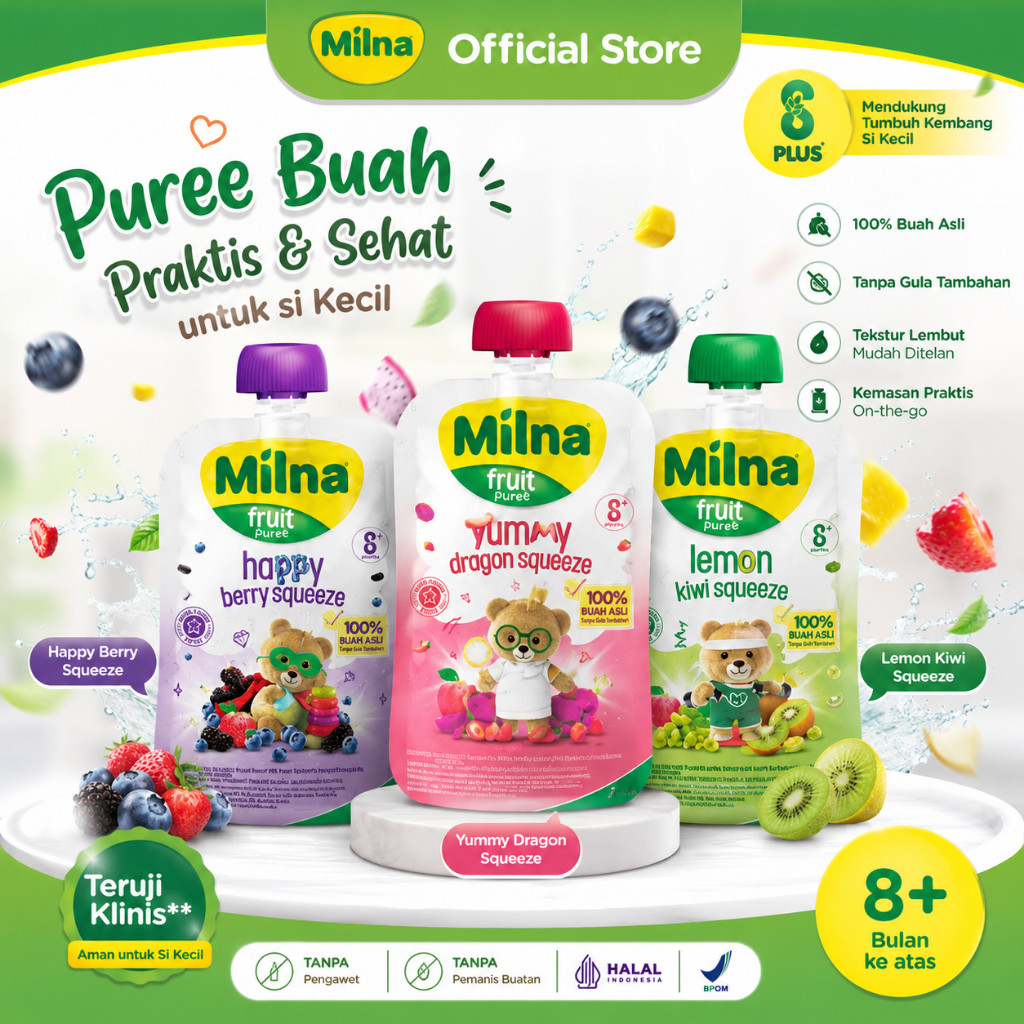 Milna Nature Delight Fruit Puree 80g - Milna Fruit Puree Happy Berry Squeeze 80G - Milna Fruit Puree