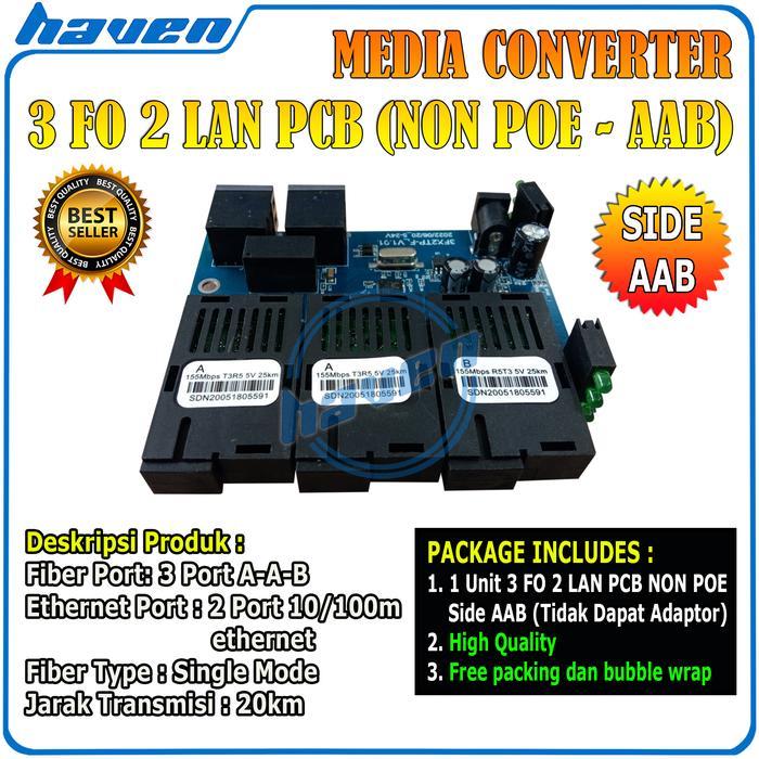 Media Converter 3 Port FO 2 Port LAN 10/100 / Switch Fiber 3 FO 2 LAN - 3FO2LAN PCB AAB