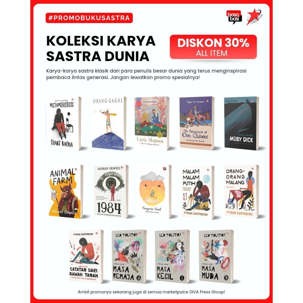 DIVA Press Koleksi Karya Sastra Dunia: Franz Kafka, George Orwell, Leo Tolstoy, Fyodor Dostoevsky- D