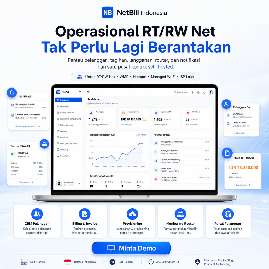 NETBILL ORIGINAL - APLIKASI MANAJEMEN RT/RW NET MIKROTIK API CRM, ISP BILLING D167 APLIKASIIN