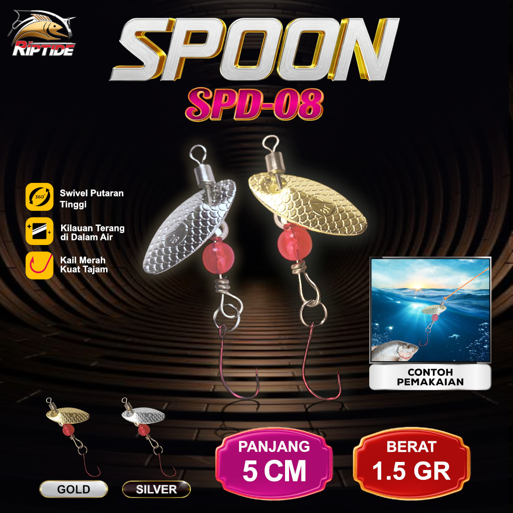 UMPAN PANCING SPOON RIPTIDE SPD-08 1.5G SPINNER LURE ULTRA LIGHT FISHING SINGLE HOOK RED SPOON RIPTI