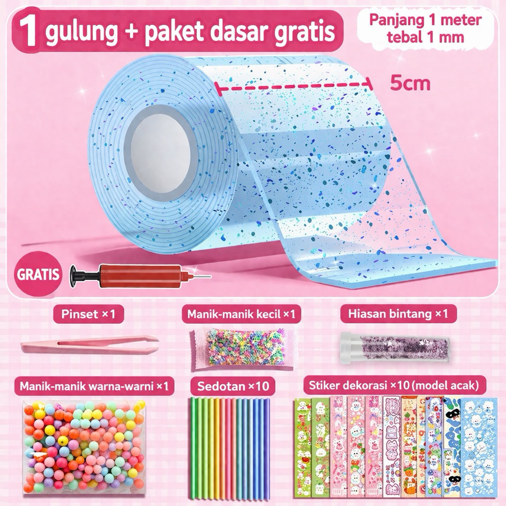 TERLARIS Nano Bubble Tape Mainan Bubble Super Elastis Glitter Nano glue set diy mainan bubble blowin