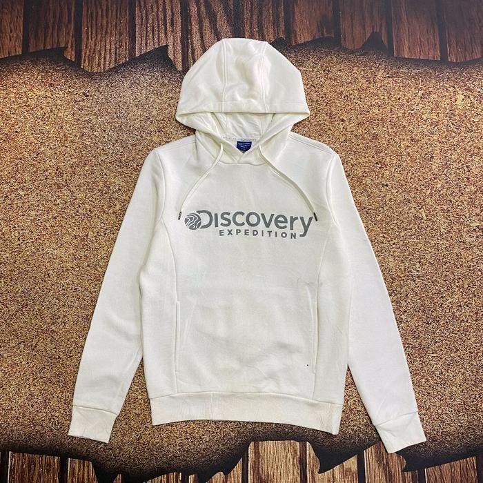 pullover hoodie DISCOVERY big logo script jumper putih casual murah bagus size L