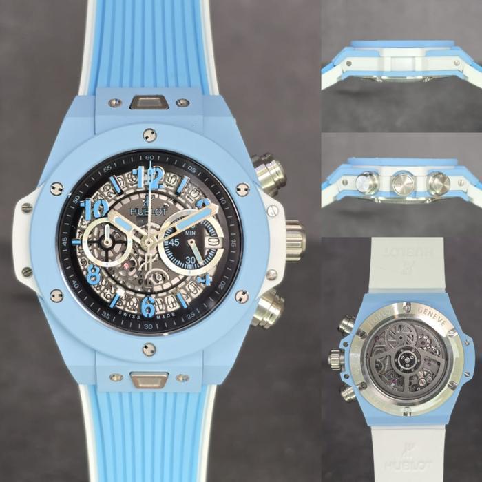 rizkiwatch Jam tangan Chronograph Red Magic Dark Green Blue Magic Sky Blue White - ice blue, kayu