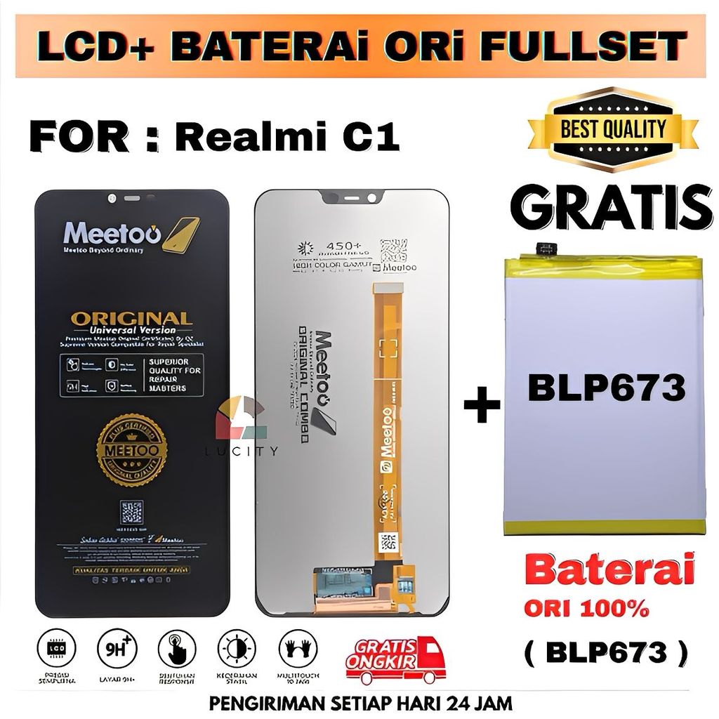 LCD Compatible For Realmi C1 Fullset Touchscreen + Baterai / LCD + Baterai BLP673 OriginaL Fullset