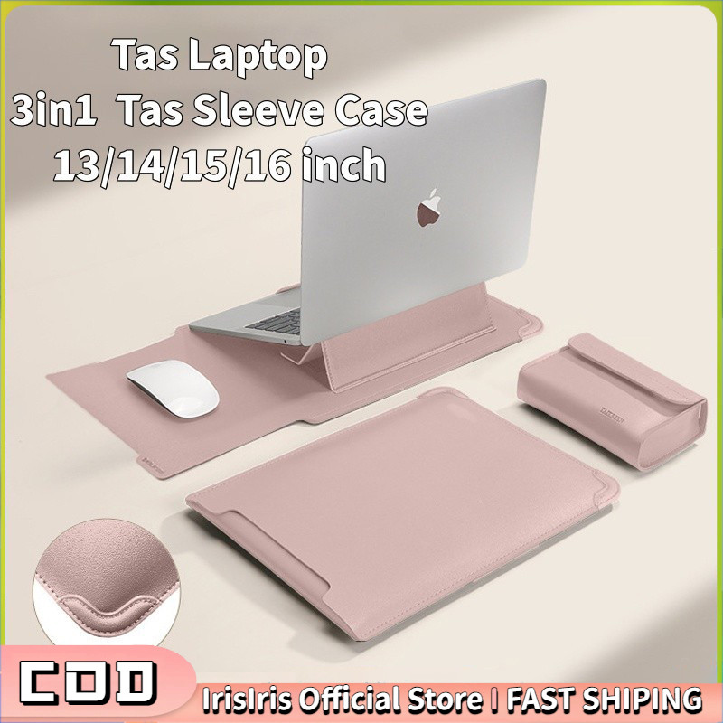 IRIS 3 In1 Laptop Sleeve / Premium Kulit Leather Laptop Case With Adjustable Laptop Stand Mouse Pad 