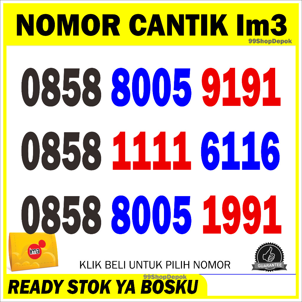 Nomor Cantik iM3 9191 1991 Kartu Perdana Nomer Cantik Indosat 4g 5g 1111 6116 8005 1991 805 9191