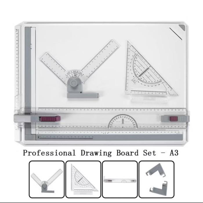 Papan Gambar A3 Drawing Board 51x35.6cm Meja Gambar Teknik dengan Penggaris Paralel