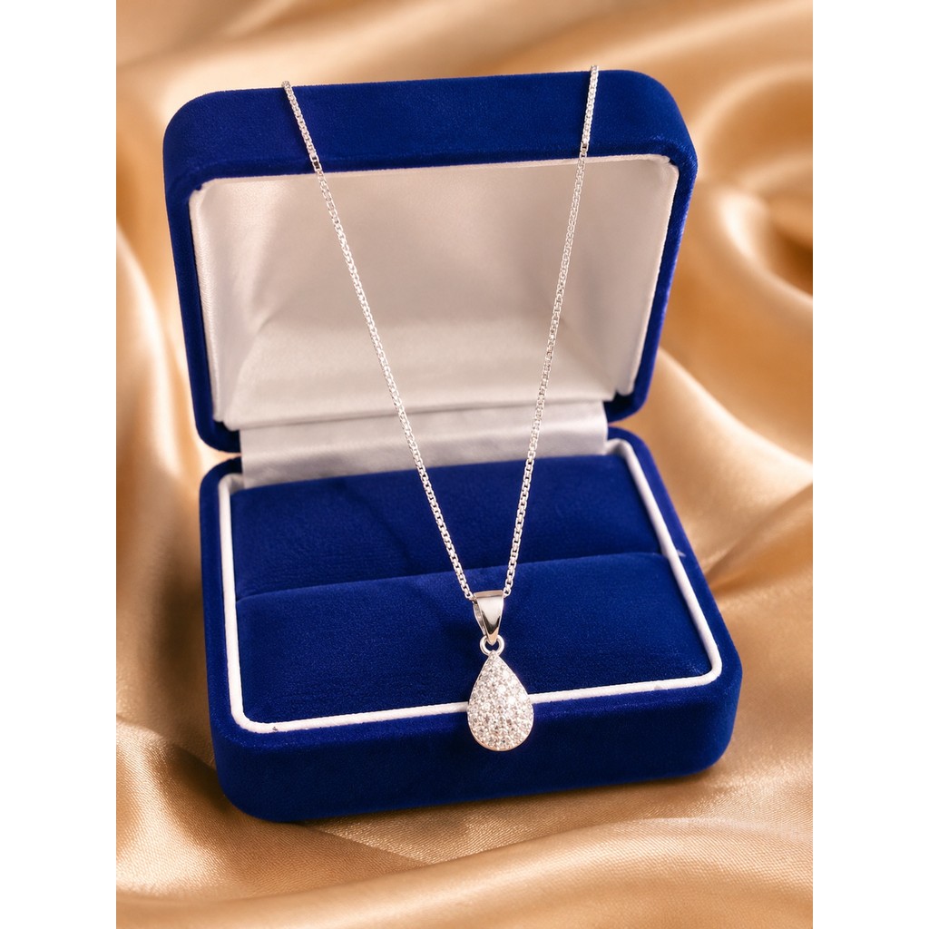 Kalung Wanita Italy Kaca Titanium Silver Liontin Tetes Air Permata Zircon Aksesoris Fashion Trendy