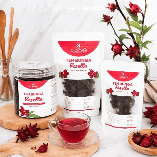 ALAMEE Teh Bunga Rosella Kering Rosela Tea Flower Merah Organik Red