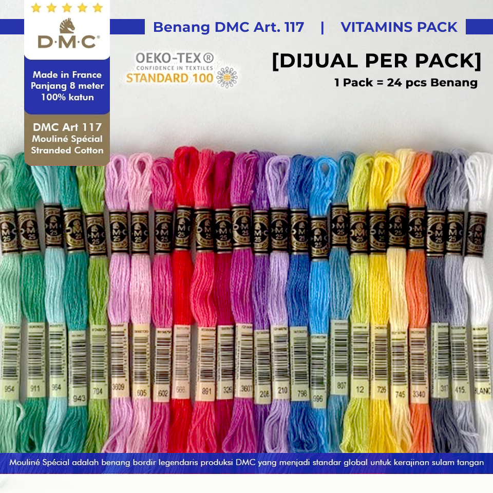 Set Benang Sulam Kristik DMC Art 117 Vitamins Pack 24 pcs