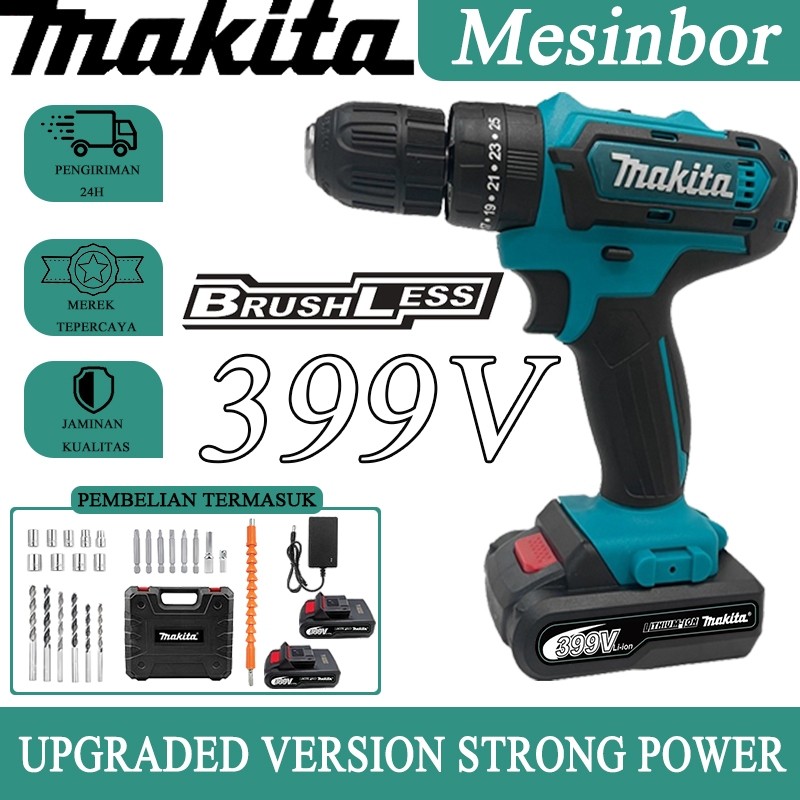 Mesin bor 2 baterai cas 12mm bor listrik murah bor tangan baterai besi tembok Beton kayu - Cordless 